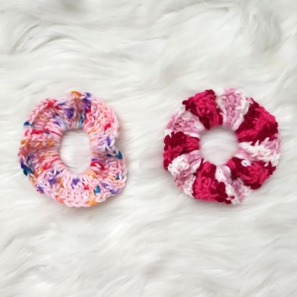 Handmade Crocheted Scrunchies Ponytail Holder Hair Tie Set Of 2 - New - Picture 1 of 3